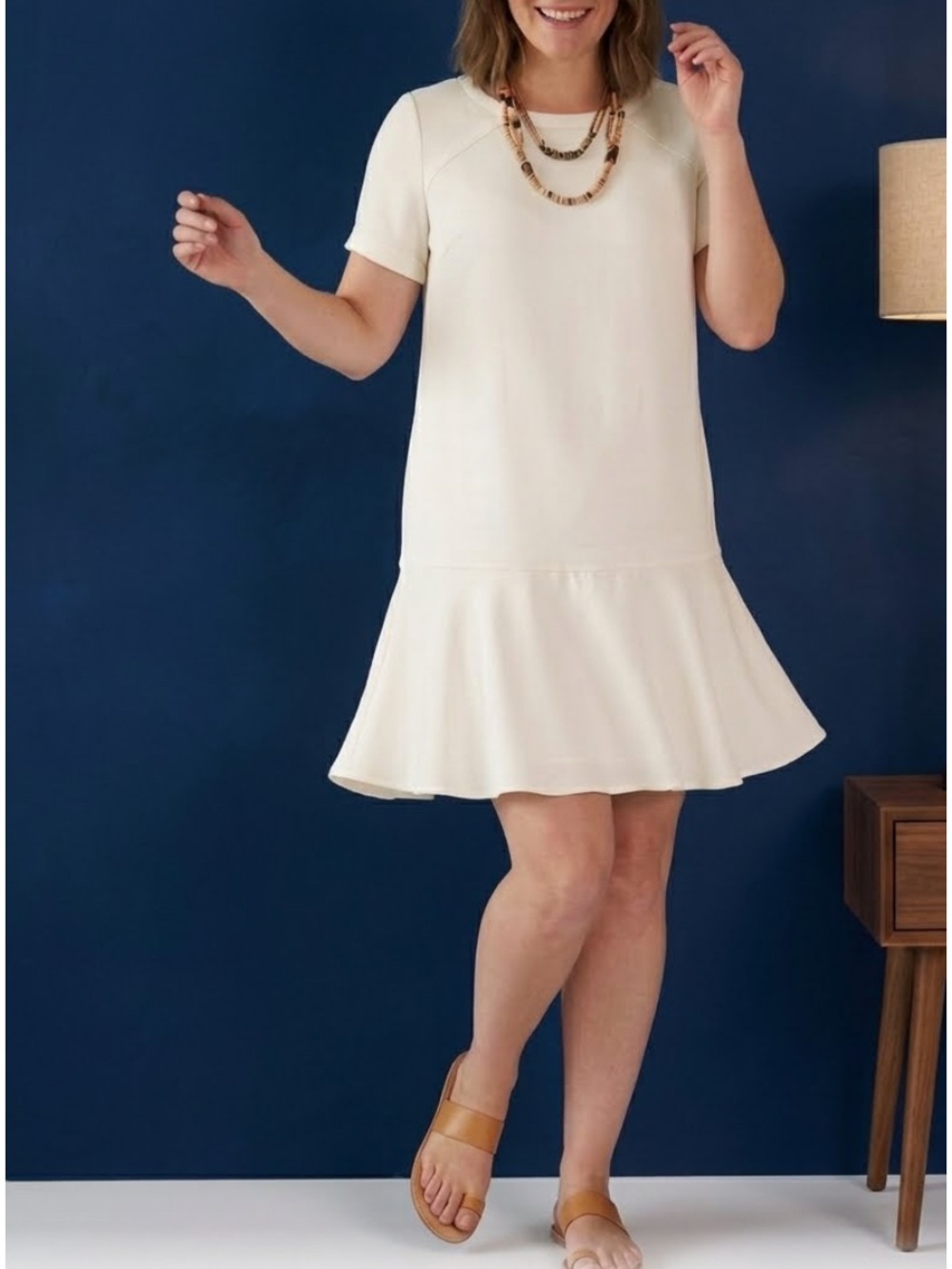 NWOT Banana Republic Drop Waist Off White Cream Beige Midi Shift Flounce Dress